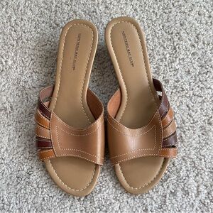 Montego Bay Club Tan Brown Slide Sandals Size 7.5, Slip-On Heel Lift Neutral